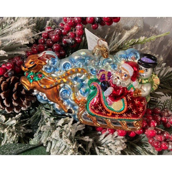 Christopher Radko Nick & Frosty Flying High Glass Christmas Ornament 2000 - Picture 1 of 5